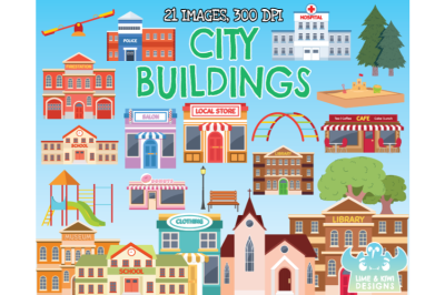 City Buildings/Town Buildings Clipart - Lime and Kiwi Designs