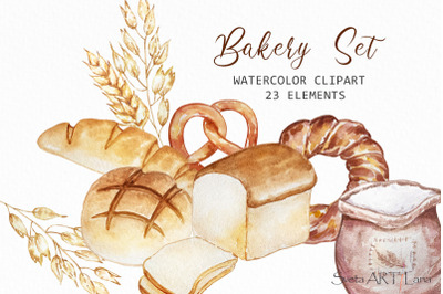 Watercolor Bakery clipart, Pastry and Bread clipart