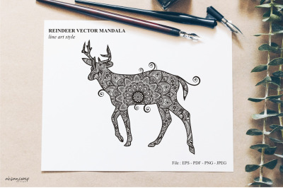 Reindeer vector mandala line art style