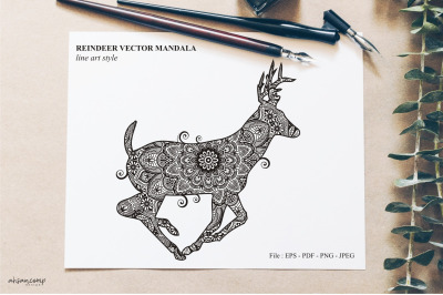 Reindeer vector mandala line art style