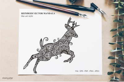 Reindeer vector mandala line art style