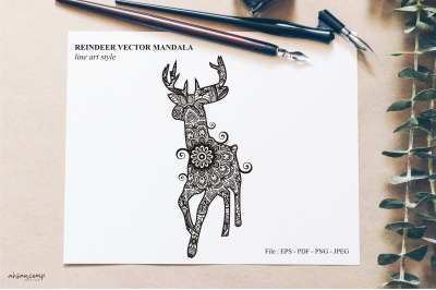 Reindeer vector mandala line art style