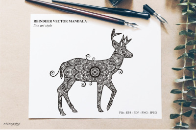 Reindeer vector mandala line art style