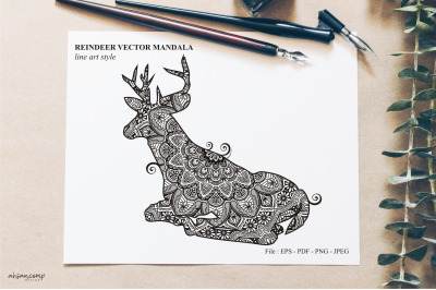 Reindeer vector mandala line art style