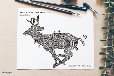 Reindeer vector mandala line art style