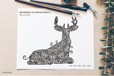 Reindeer vector mandala line art style