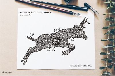 Reindeer vector mandala line art style