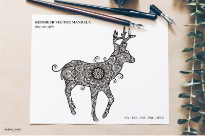 Reindeer vector mandala line art style