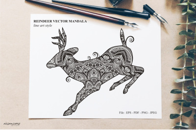 Reindeer vector mandala line art style