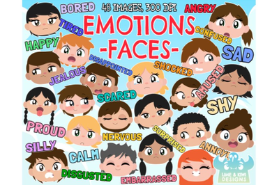 Emotions - Faces Clipart - Lime and Kiwi Designs