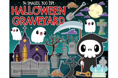 Halloween Graveyard Clipart - Lime and Kiwi Designs