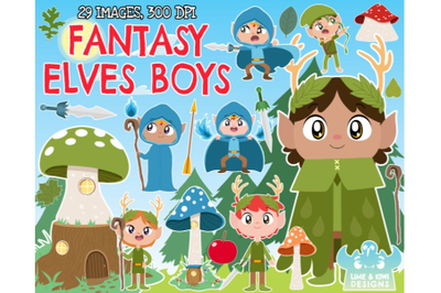 Fantasy Elves Boys Clipart - Lime and Kiwi Designs