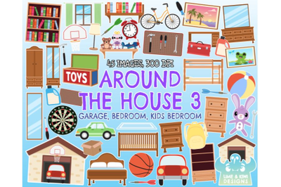 Around the House 3 - Adults Bedroom, Kids Bedroom, Garage Clipart