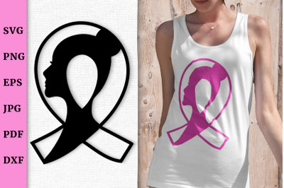 Breast Cancer Awareness SVG Cut Design with Woman Silhouette