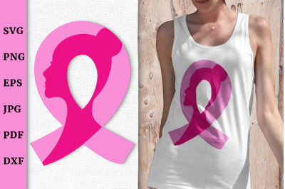 Breast Cancer Awareness SVG Cut Design with Woman Silhouette