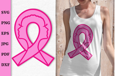 Breast Cancer Awareness SVG Pink Ribbon with Woman Faces