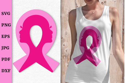 Breast Cancer Awareness Pink Ribbon SVG with Woman Faces