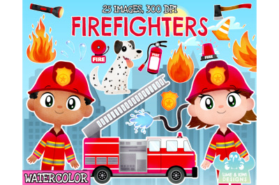 Firefighter Watercolor Clipart - Lime and Kiwi Designs