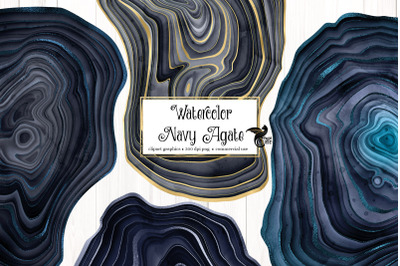 Watercolor Navy Agate Clipart