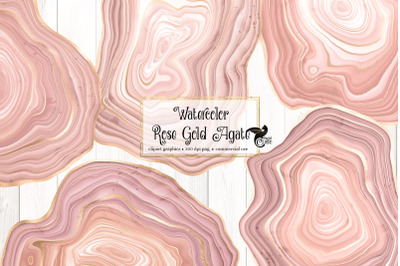 Watercolor Rose Gold Agate Clipart