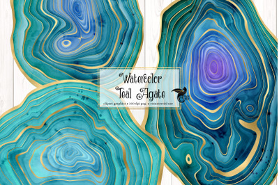 Watercolor Teal Agate Clipart