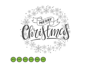 Merry Christmas SVG. Snowflakes round frame SVG PNG EPS