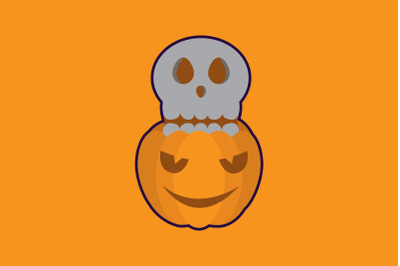 Halloween Icon with Yellow Pumpkin and Skull