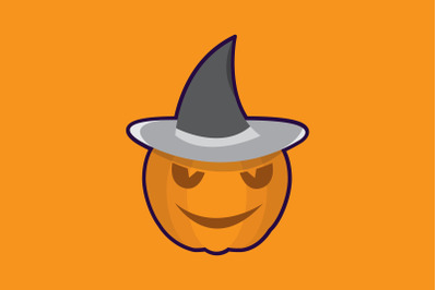 Halloween Icon with Yellow Pumpkin and Hat