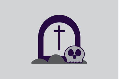 Halloween Icon with Thombstone and Skull