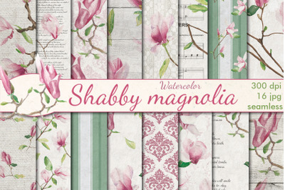Watercolor shabby Magnolia seamless patterns