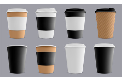 Realistic coffee cup. Paper cardboard coffee cups&2C; cafe or restaurant