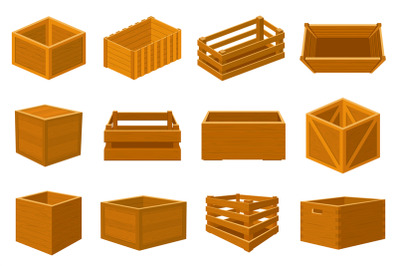 Wooden boxes. Delivery containers, empty wood boxes and parcels, packe