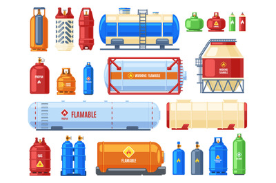 Dangerous gas containers. Gas steel cylinder and tank, butane, oxygen