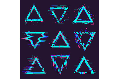 Triangle glitch frames. Distortion geometry noise defect frame, dynami