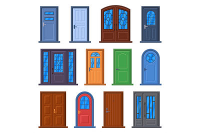 Modern doors. Front entrance doors, house, building or room doorway, c