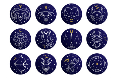 Astrological zodiac signs. Aries, taurus, leo and gemini horoscope, vi