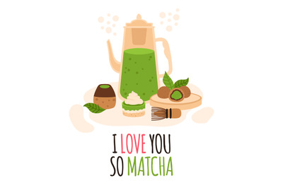 Matcha tea ceremony. Japanese green tea ceremony, matcha latte or tea