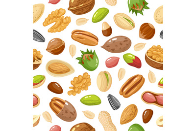 Seeds and nuts pattern. Nut&2C; grain and seed seamless pattern&2C; hazelnut