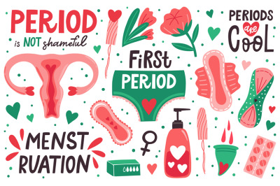 Menstruation hygiene. Female menstrual cycle, periods hygiene, menstru