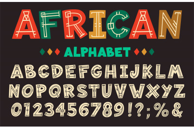 African letters. Hand drawn ancient tribal font, decorative aztec, afr