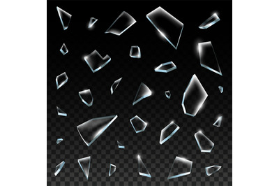 Realistic shattered glass. Shattered glass pieces, cracked broken clea