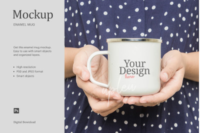 Woman Holding Enamel Mug Mock Up | Compatible With Affinity Designer