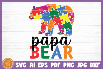 Autism Papa Bear SVG Cut File