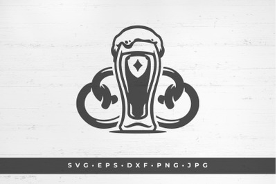 Beer in a glass and pretzels. Vector illustration. SVG, PNG, DXF, Eps,