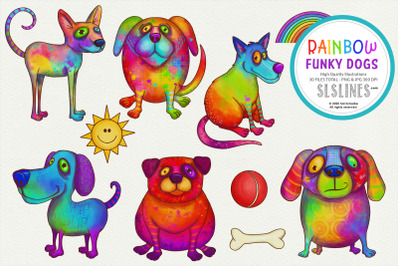 Rainbow Funky Dog Illustrations PNG Clipart