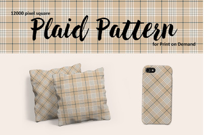 Neutral Tan and Navy Plaid Pattern for Print on Demand