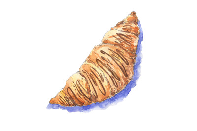 Croissant with chocolate - hand drawn watercolor food illustration