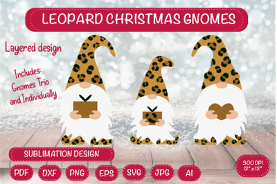 Leopard Christmas Gnome Trio. Gnome SVG.
