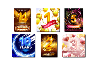 Anniversary Collection Promo Posters Set Vector