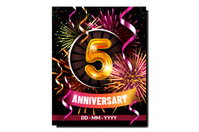 Five Anniversary Creative Promo Banner Vector